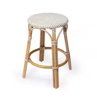 Butler Specialty Company Tobias 24 in. White and Tan Dot Backless Round Rattan Counter Stool (Qty... | The Home Depot