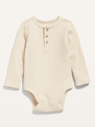 Unisex Long-Sleeve Rib-Knit Henley Bodysuit for Baby | Old Navy (US)