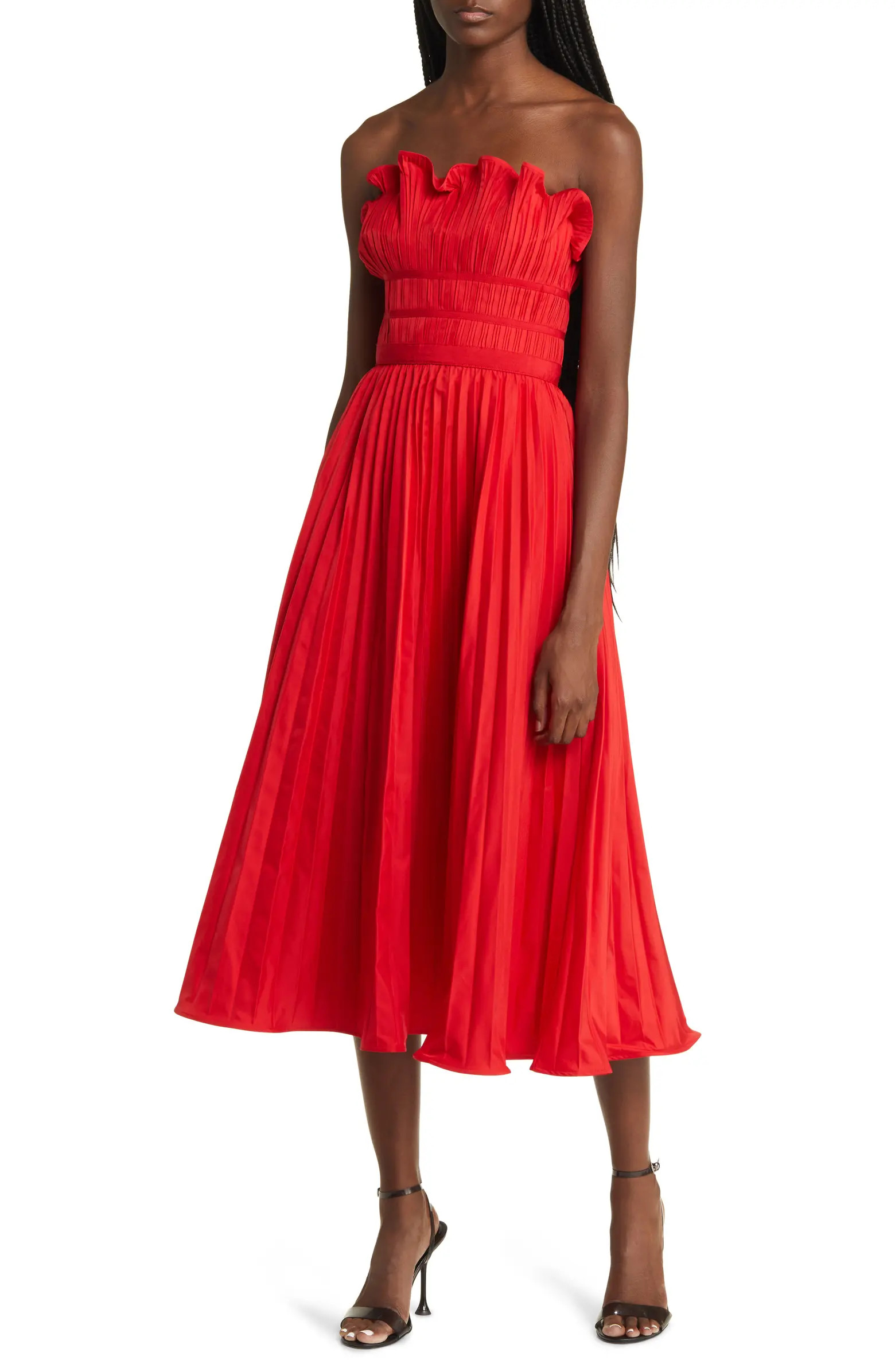 Strapless Pleated Midi Dress | Nordstrom