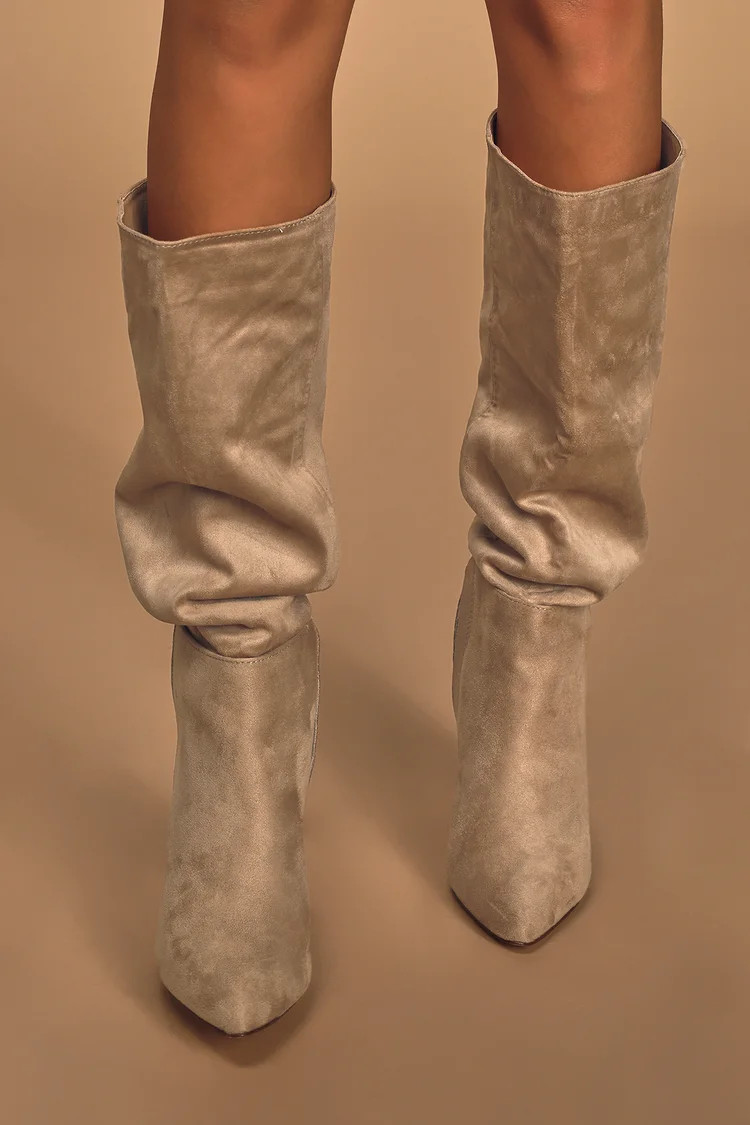 Katari Taupe Suede Pointed-Toe Knee High Boots | Lulus (US)