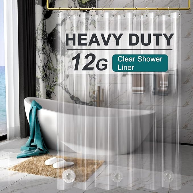 AmazerBath Heavy Duty Shower Curtain Liner 12 Gauge, 72 x 84 Inches Clear Shower Curtain Liner wi... | Amazon (US)
