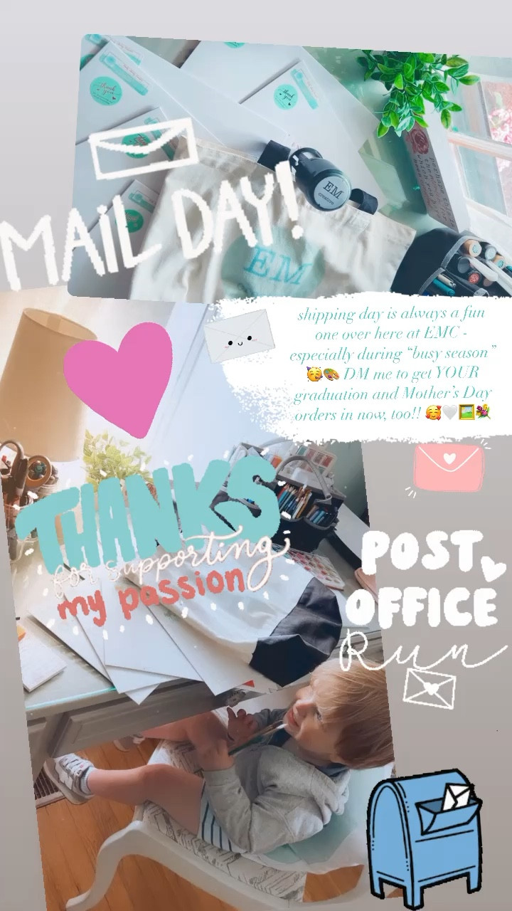 shipping day is always a fun one over here at EMC - especially during “busy season” 🥳🎨 DM me to get YOUR graduation and Mother’s Day orders in now, too!! 🥰🤍🖼️💐