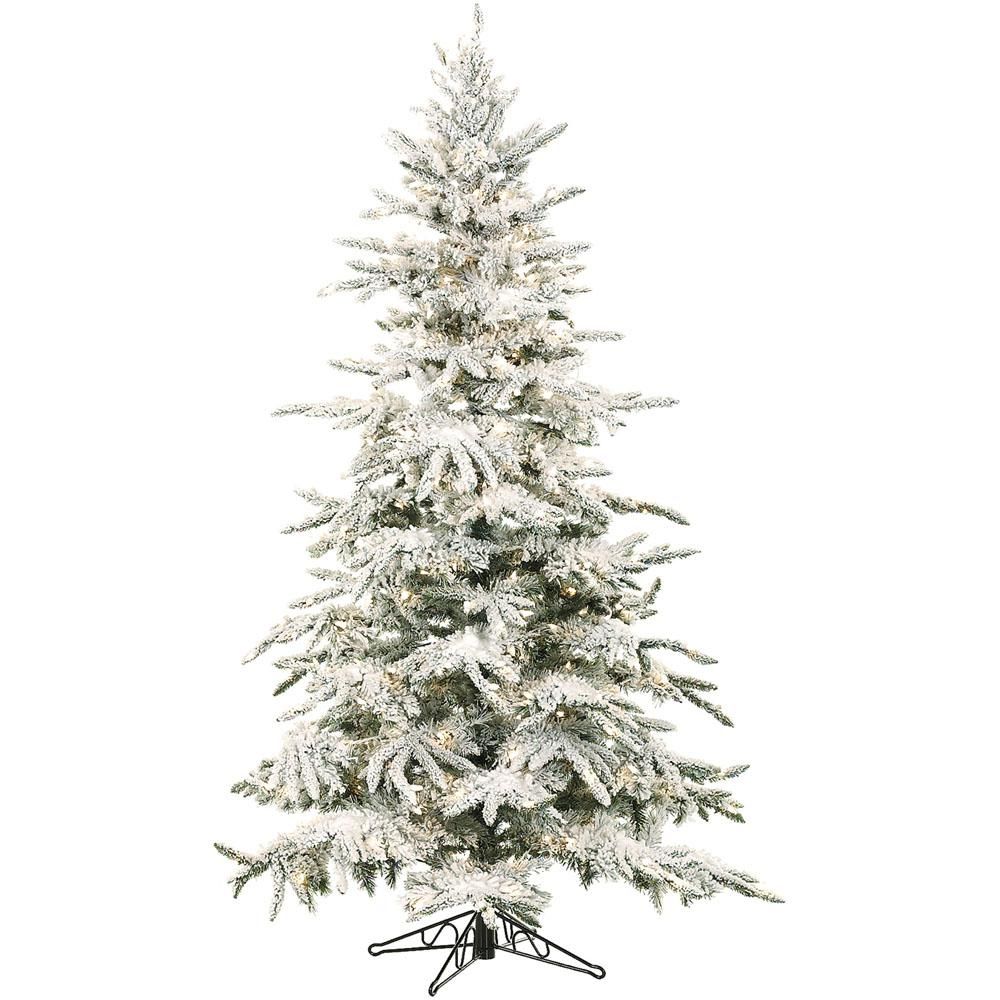 Fraser Hill Farm 7.5 ft. Pre-lit LED Flocked Mountain Pine Artificial Christmas Tree with 550 Cle... | The Home Depot