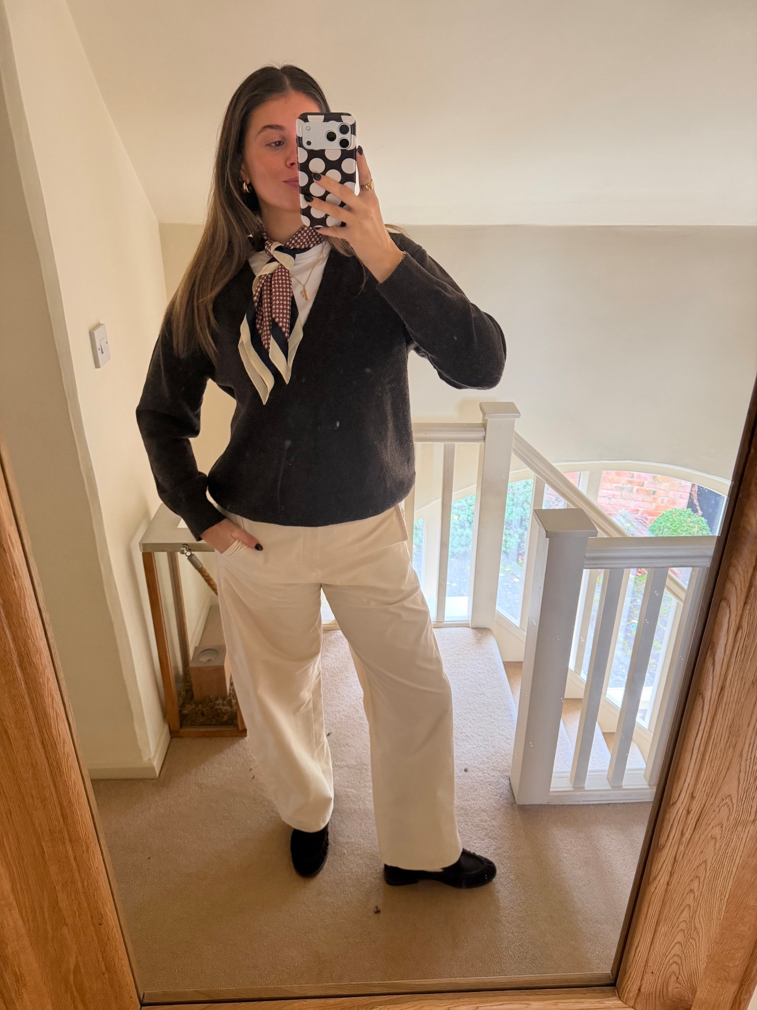 V neck chocolate brown knit, barrel leg trouser, suede loafer 

#LTKeurope #LTKshoes #LTKautumn