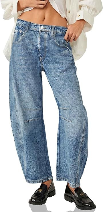 HUNGSON Barrel Jeans for Women Wide Leg Mid Rise Stretchy Loose Denim Ankle Pants Y2k Baggy Boyfr... | Amazon (US)