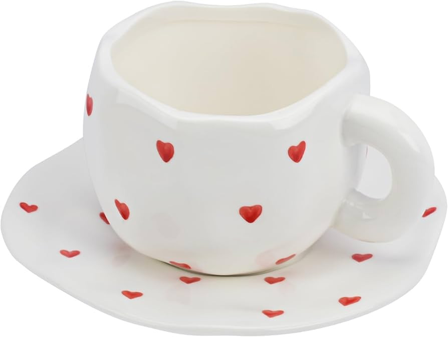 Koythin Ceramic Coffee Mug with Saucer, Cute Red Heart Cup for Women for Office and Home, Couple ... | Amazon (US)