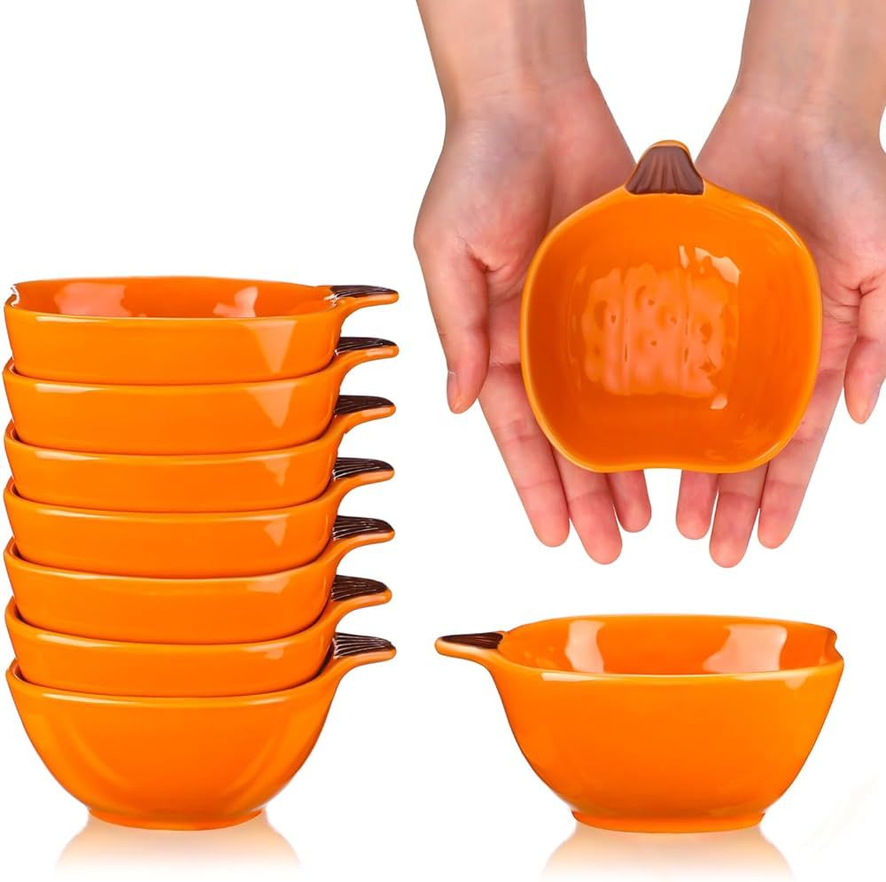 8 Pcs Fall Ramekins 6 oz Oven Safe Pumpkin Ceramic Ramekins Small Creme Brulee Dishes Dipping Pum... | Amazon (US)