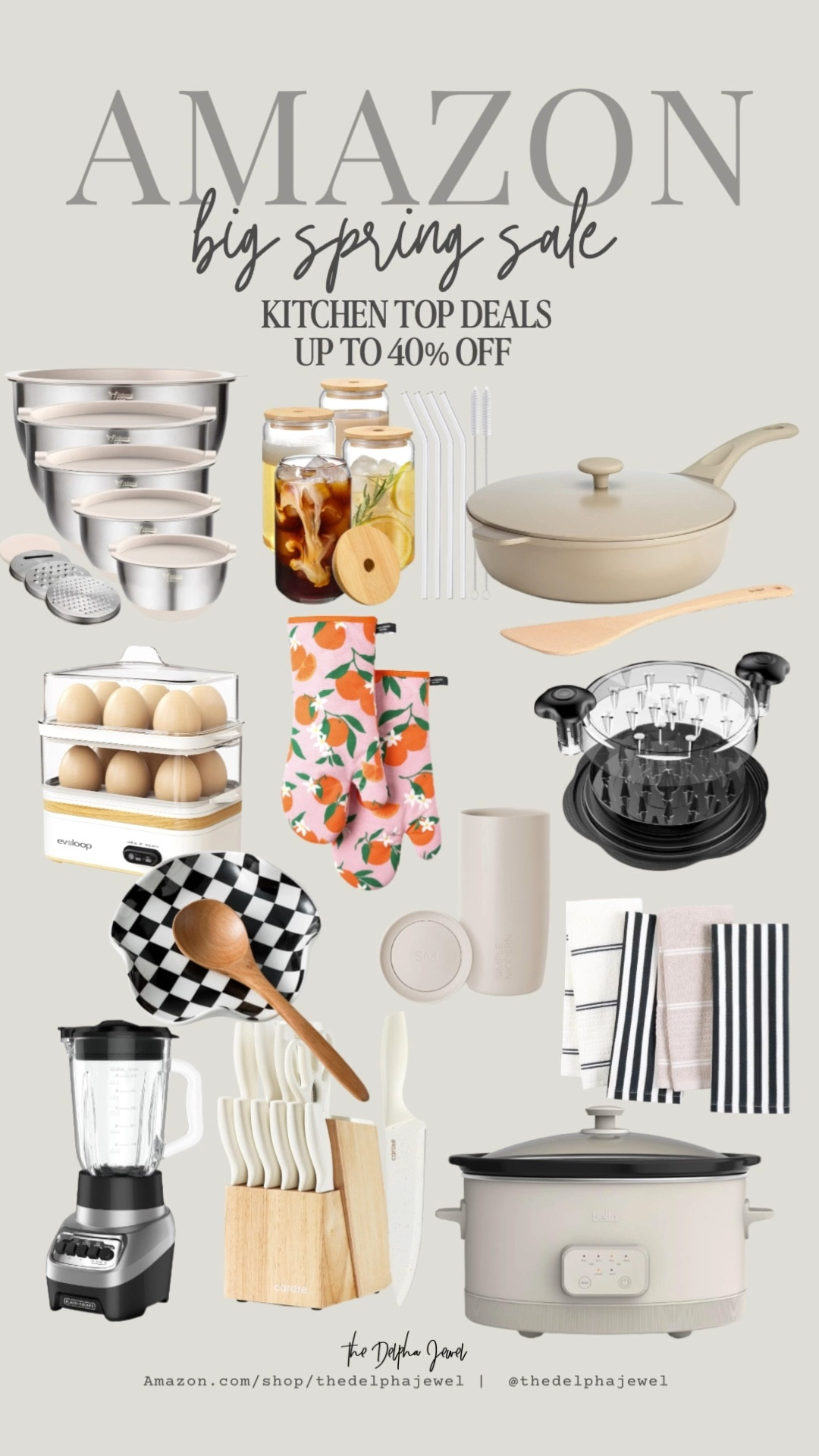 Amazon big spring sale - kitchen deals up to 40% off! 🚨

Travel coffee mug, glass drinking glasses, Goodful all in one pan, egg cooker, stainless steel mixing bowls, @Kate Spade oven mitts, spoon rest, chicken shredder, Carote knife set ￼

#LTKSaleAlert #LTKHome