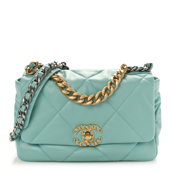 Shiny Lambskin Quilted Medium Chanel 19 Flap Light Blue | FASHIONPHILE (US)