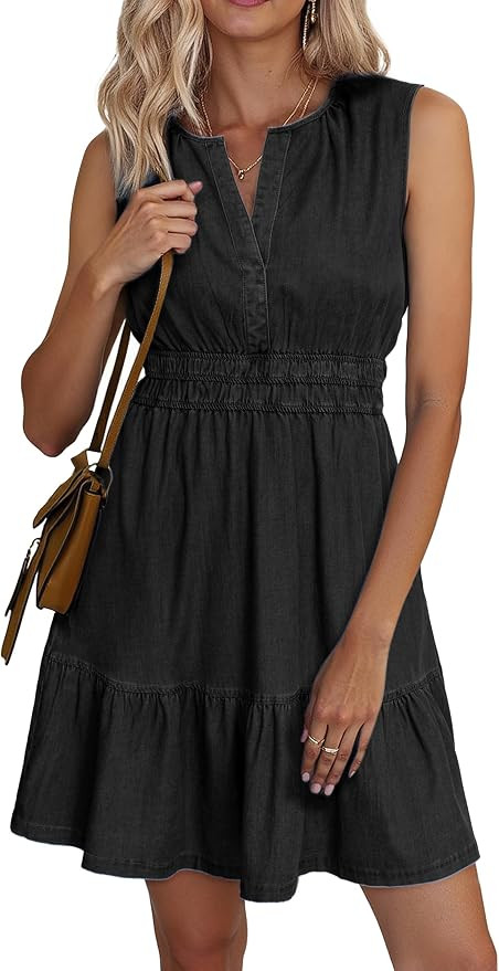 BerryGo Womens Denim Dress Sleeveless Summer Casual Jean Dress Tiered Cowgirl Country Mini Soft L... | Amazon (US)