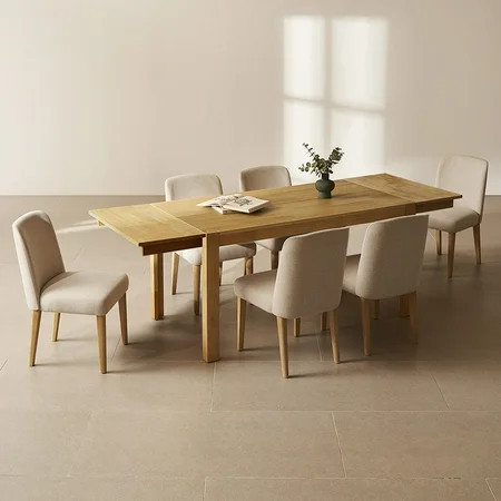 Mopio Logan Upholstered Beige Dining Chair Set of 6, Modern Farmhouse Solid Wood 7 Piece 91" Extendable Dining Table Set for Dining Room Kitchen | Walmart (US)