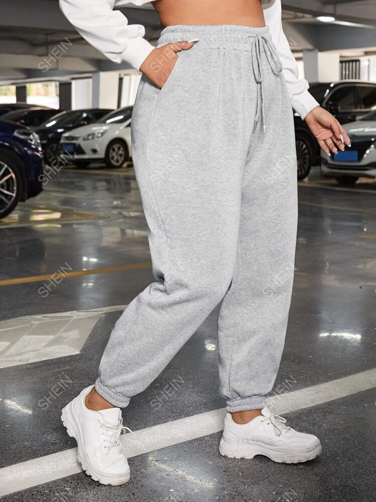 SHEIN EZwear Plus Drawstring Waist Slant Pocket Sweatpants | SHEIN USA | SHEIN