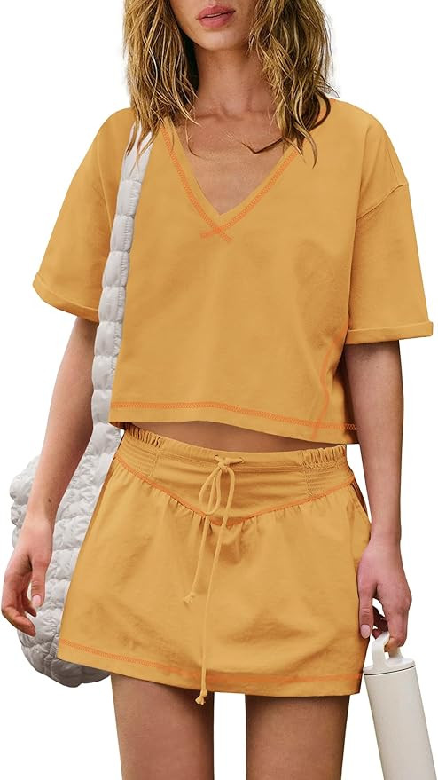 Panadila Womens Workout Set 2 Piece Outfits Skirt Set Matching Sets Crop Tops and Skirt with Shor... | Amazon (US)
