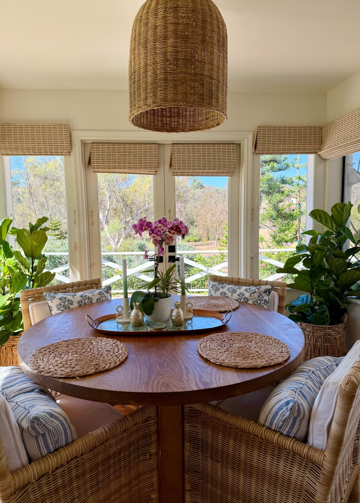 Cozy home decor vibes! 🍃

I love my cozy kitchen eating nook. The wicker chairs, round dining table, coasters, candles, and woven placemats pair well with the leafy green fiddle leaf figs, placed in woven baskets, as planters. The pendant kitchen lighting completes the picture, for the perfect breakfast
nook. 👍

#diningtable #diningchairs #candles #candleholders #throwpillows

#LTKgrwm #LTKSaleAlert
#LTKHome