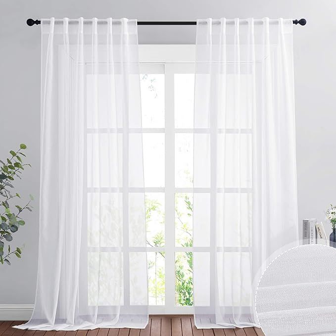 NICETOWN White Semi Sheer Curtains for Living Room- Linen Texture Light Airy Drapes, Rod Pocket &... | Amazon (US)
