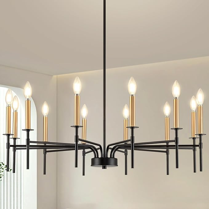 12 Light Modern Farmhouse Black and Gold Chandeliers for Dining Room Light Fixture, Metal Candle ... | Amazon (US)