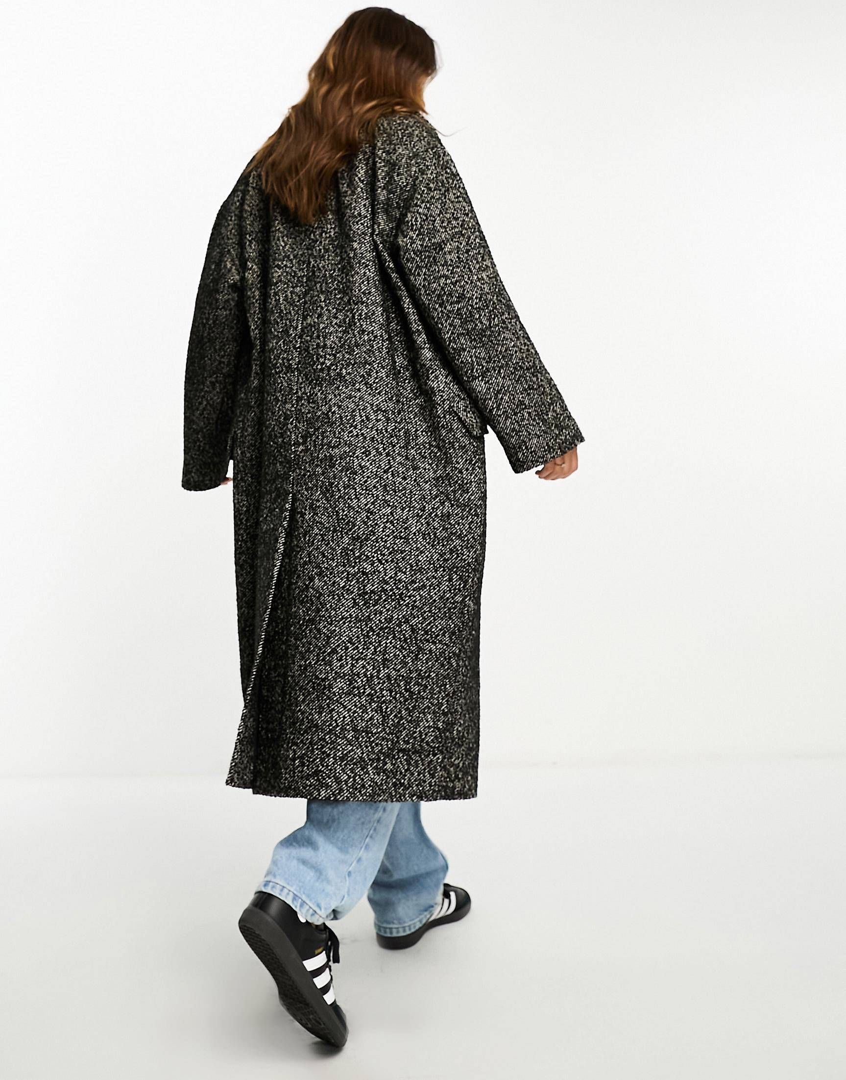 ASOS DESIGN oversized chuck on coat in black herringbone | ASOS (Global)