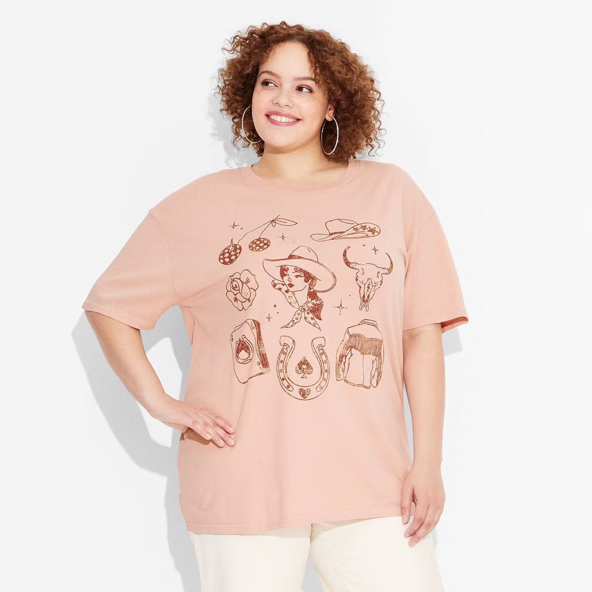 Women's Disco Cowgirl Oversized Short Sleeve Graphic T-Shirt - Light Pink | Target