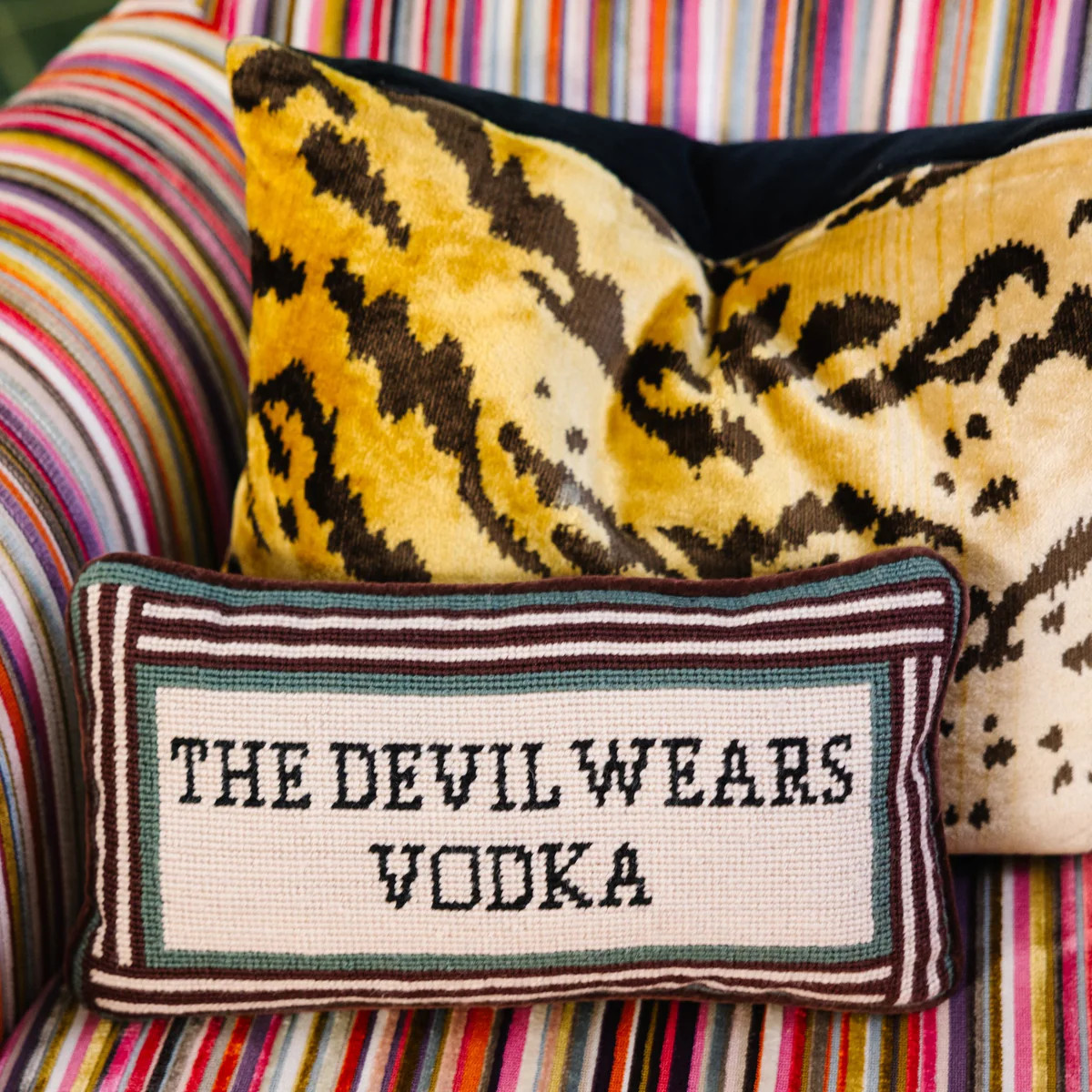 Devil Wears Vodka Needlepoint Pillow | Furbish Studio