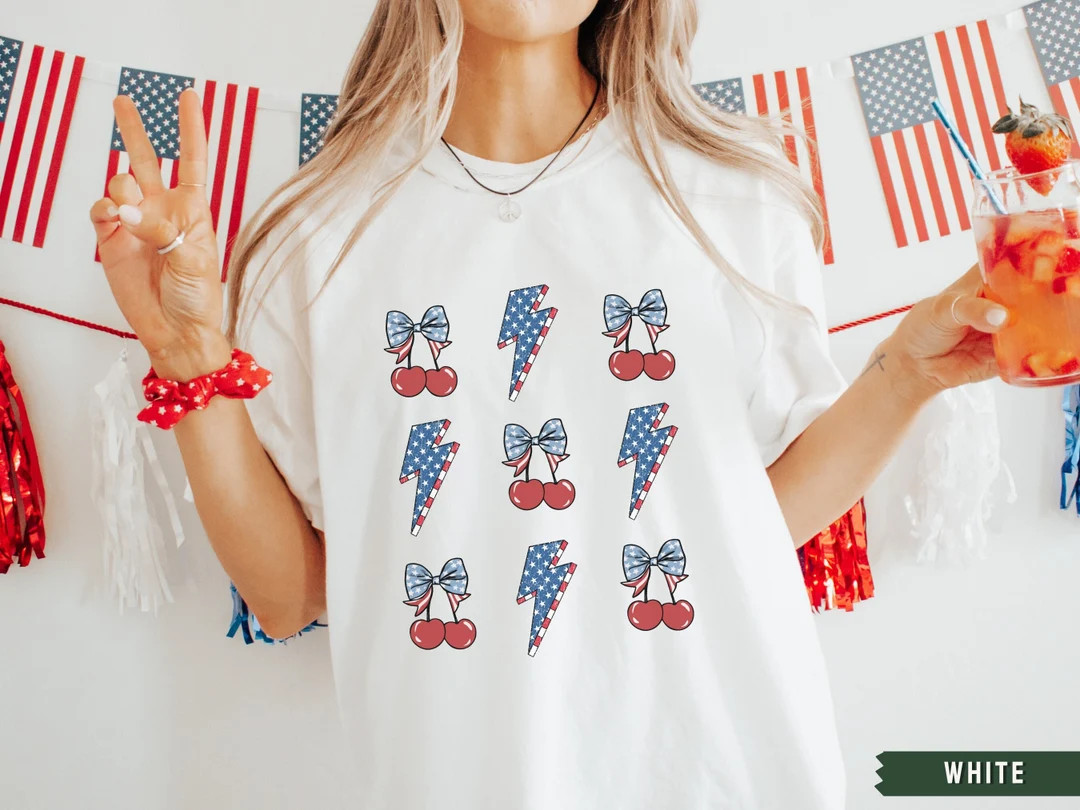 Fourth of July Coquette Cherry Shirt, 4th of July Womens Shirt, Coquette American Flag Shirt, Che... | Etsy (US)