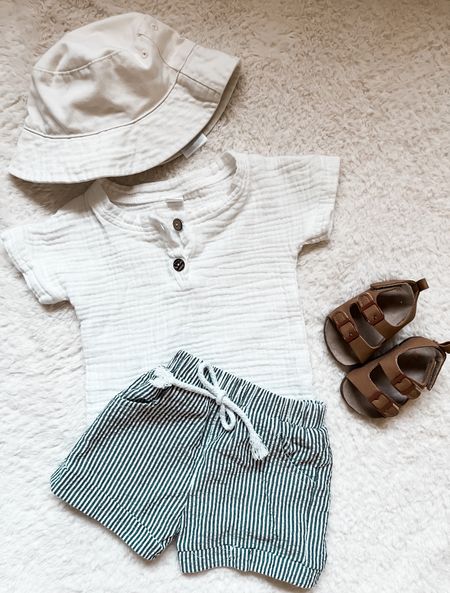 Baby boy outfit from Amazon 
Amazon baby 0-6 month outfit 
Muslin shirt and striped shorts baby summer outfit 
Baby boy set 
Sun hat 
Baby hat


#LTKkids #LTKunder50 #LTKbaby
