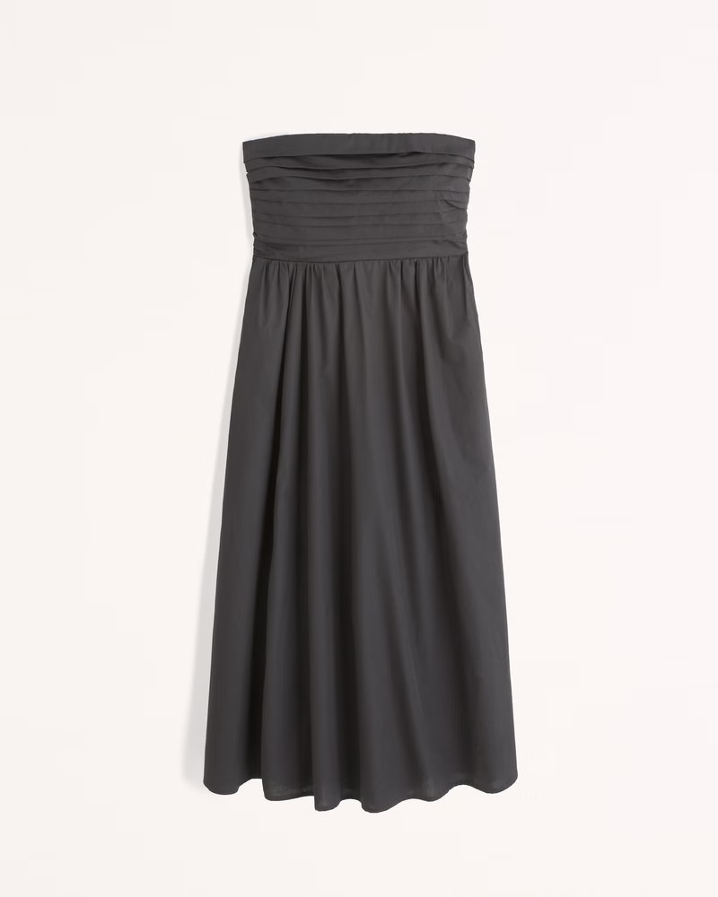 Emerson Strapless Poplin Midi Dress | Abercrombie & Fitch (US)