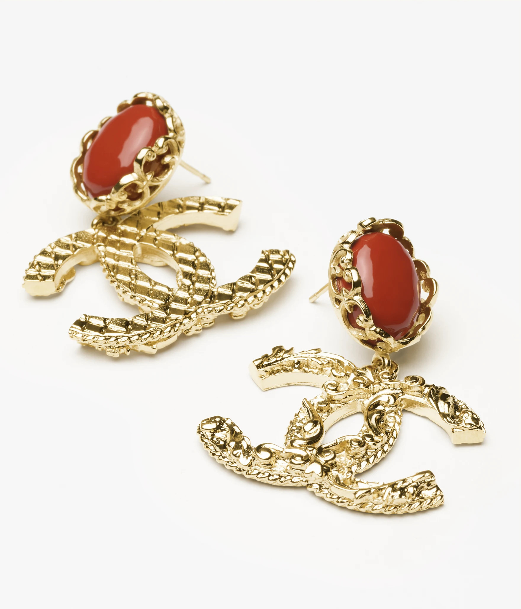 Pendant earrings - Metal & glass pearls, gold & red — Fashion | CHANEL | Chanel, Inc. (US)