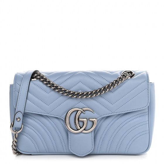 GUCCI Calfskin Matelasse Small GG Marmont Shoulder Bag Pastel Blue | Fashionphile