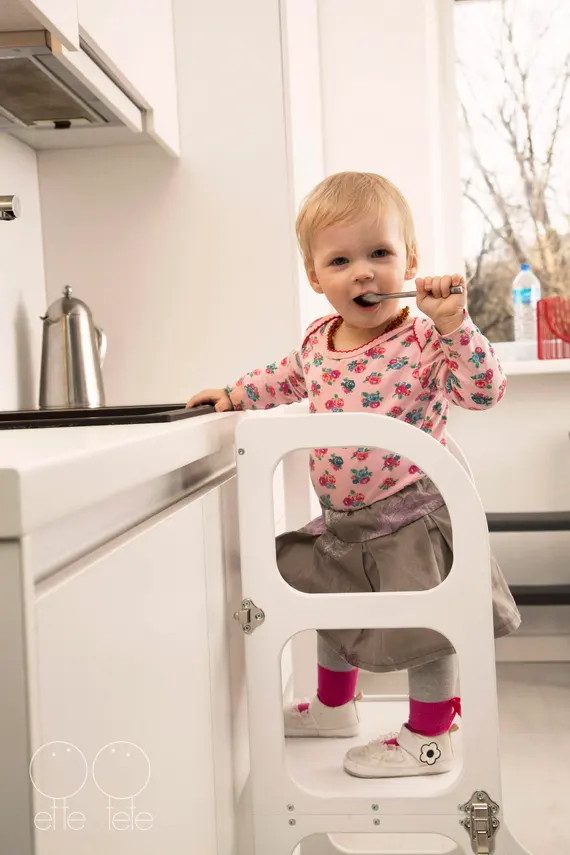 Helper tower / table / chair all-in-one "Step'n'sit", Montessori learning helper tower, kitchen step | Etsy (US)