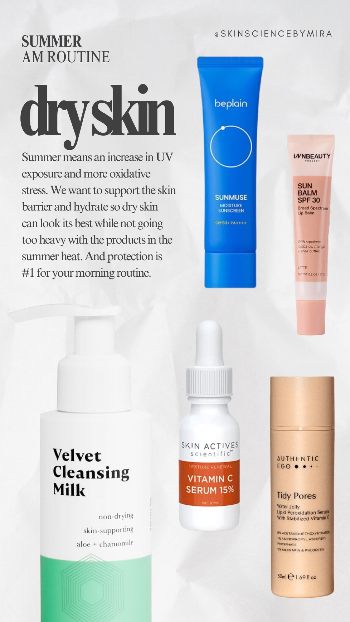 Protect your skin this summer against premature aging and dark spots. This morning routine for dry skin features some of my favorite well formulated and affordable skincare products. 

#LTKFindsUnder50 #LTKBeauty #LTKSeasonal