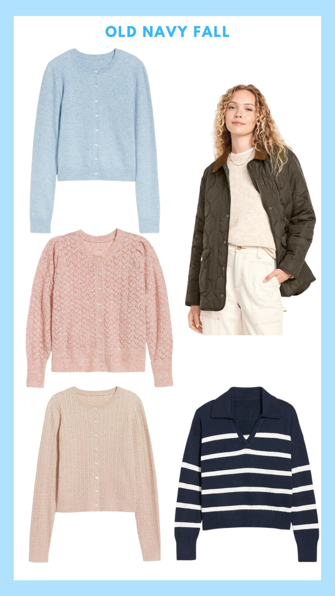 Old navy fall items! Cardigans, sweaters, and jackets! Loving this Barbour jacket dupe! 
I wear a size M in the crop cardigans!

#LTKfindsunder50 #LTKstyletip #LTKsalealert