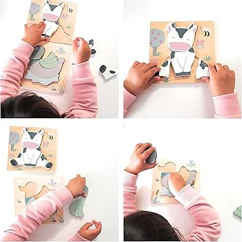 Wooden Puzzle for Toddlers 1 to 3 Years, 4 Farm Animals Puzzles, Montessori Toys for Babys and To... | Amazon (US)
