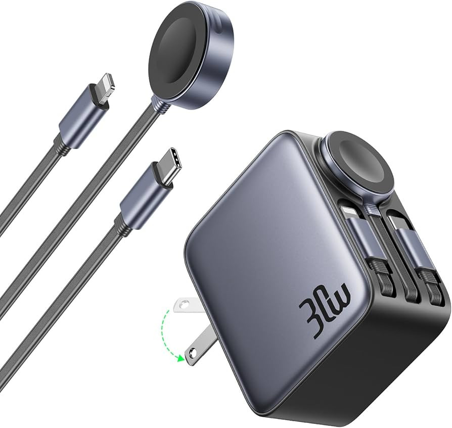 30W Retractable Charger, 3 in 1 Wall Chargers Block Fast Charging with Apple Watch Charger, Type ... | Amazon (US)