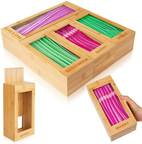 Ziplock Bag Organizer - Bamboo Food Storage Plastic Baggie Holder, Organizer, Dispenser and Conta... | Amazon (US)