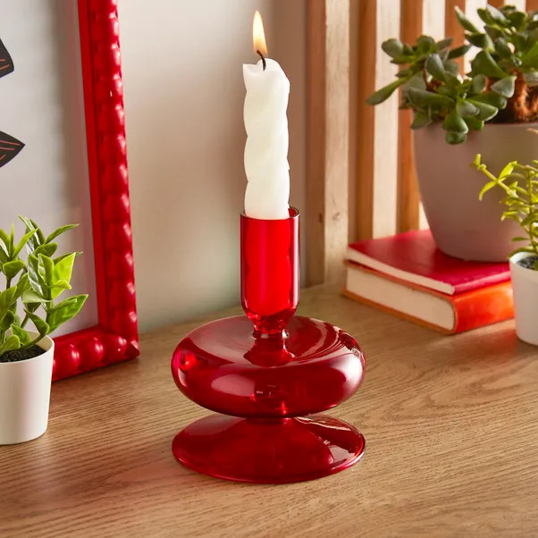 Red Glass Candlestick Holder | Dunelm (migrated)