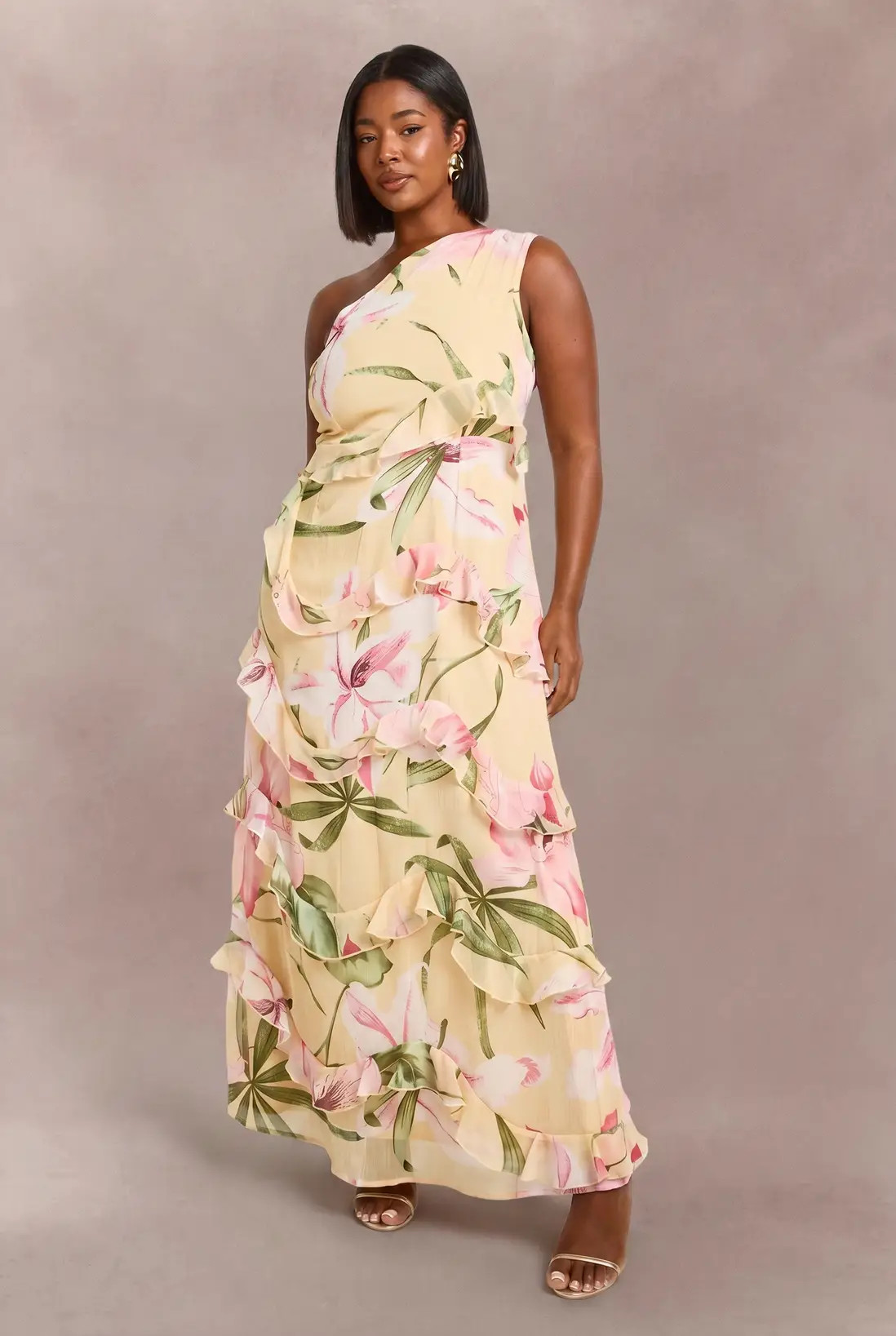 Lemon Plus Floral Chiffon Asymmetric Maxi Dress | Boohoo | Boohoo.com (UK & IE)