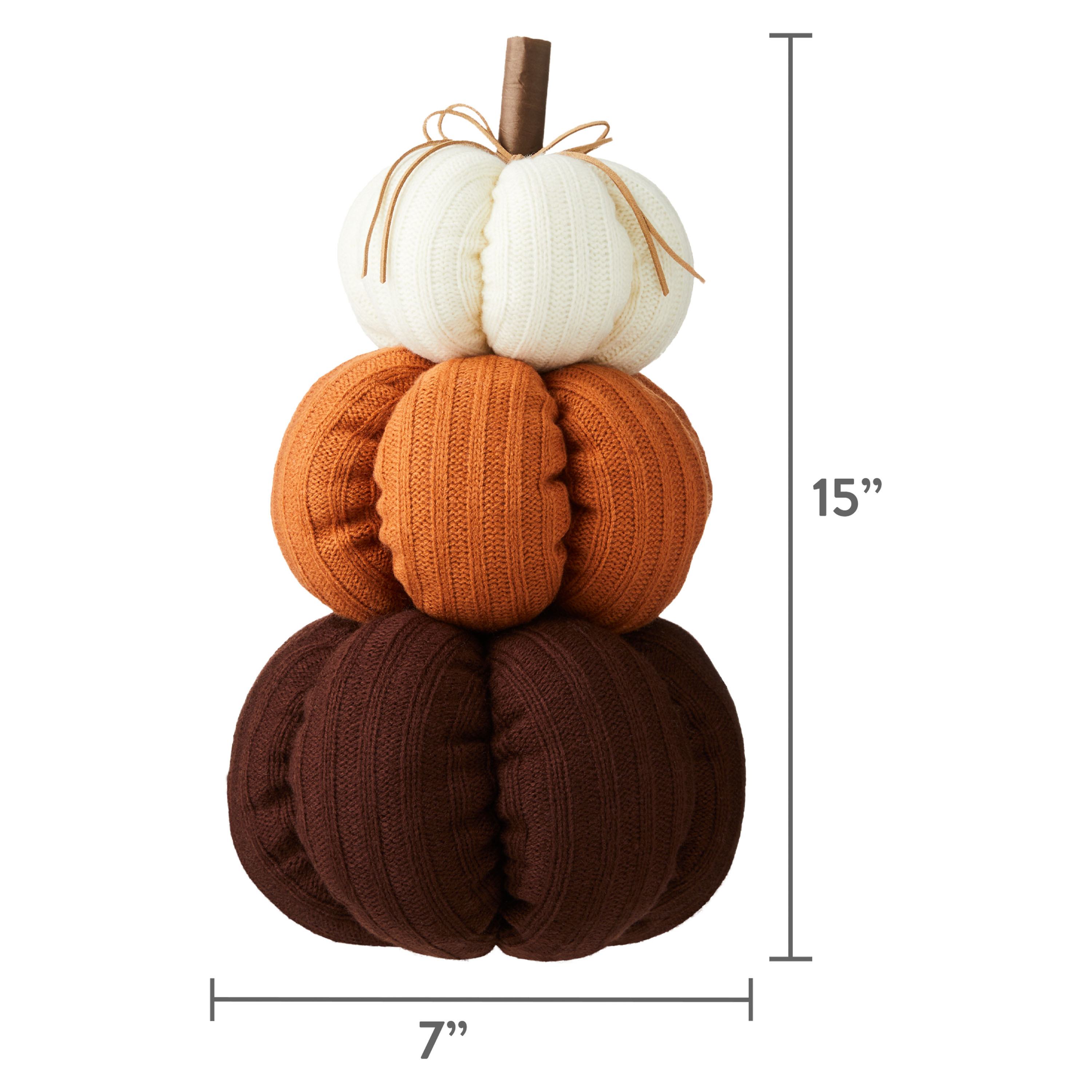 Harvest Brown, Orange, and Cream Sweater Knit Pumpkin Stack, 15", by Way To Celebrate | Walmart (US)