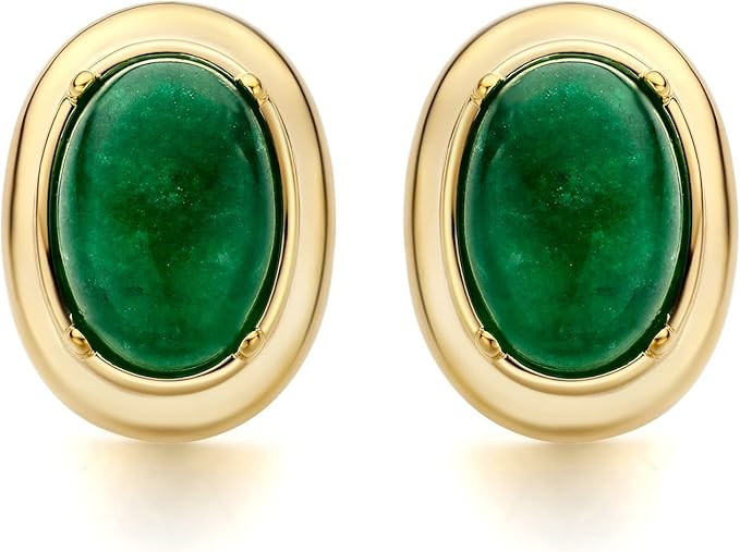 18K Yellow Gold Plated Green Oval Cut Cubic Zirconia Large Green Stud Earrings Ear Jewelry for Wo... | Amazon (US)