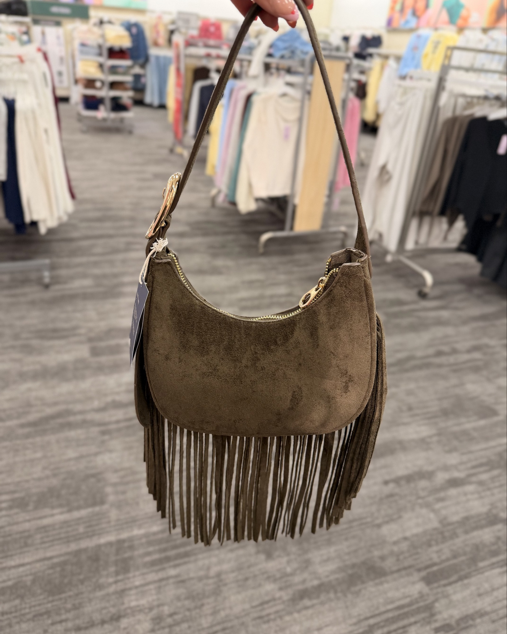 Fringe is everything, gold strap, soft material 🤎

#LTKootd