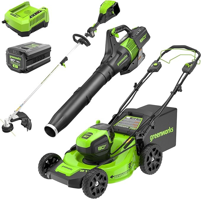 Greenworks 80V 21” Brushless (Self-Propelled) Cordless Electric Lawn Mower + (580 CFM) Axial Le... | Amazon (US)
