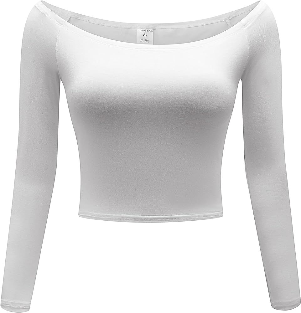 OThread & Co. Women's Off Shoulder Long Sleeve Crop Top Comfy Basic Stretch Layer Shirt | Amazon (US)