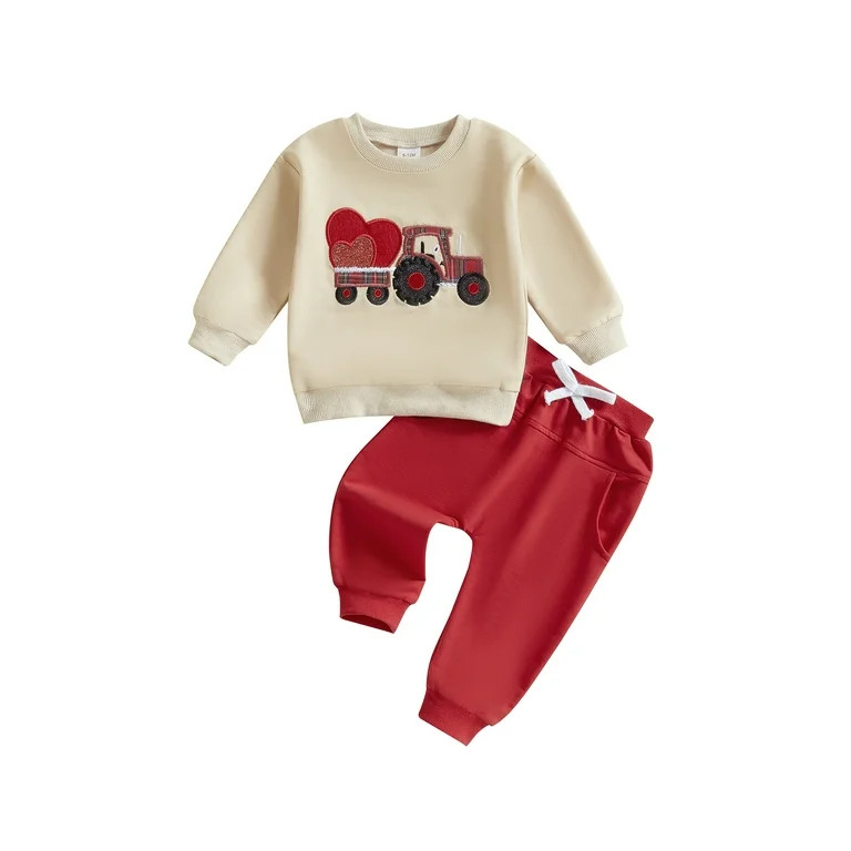 Licupiee Baby Boys Fall Winter Clothing Set Heart Tractor Long Sleeve Shirts Tops and Pants 2 Pie... | Walmart (US)