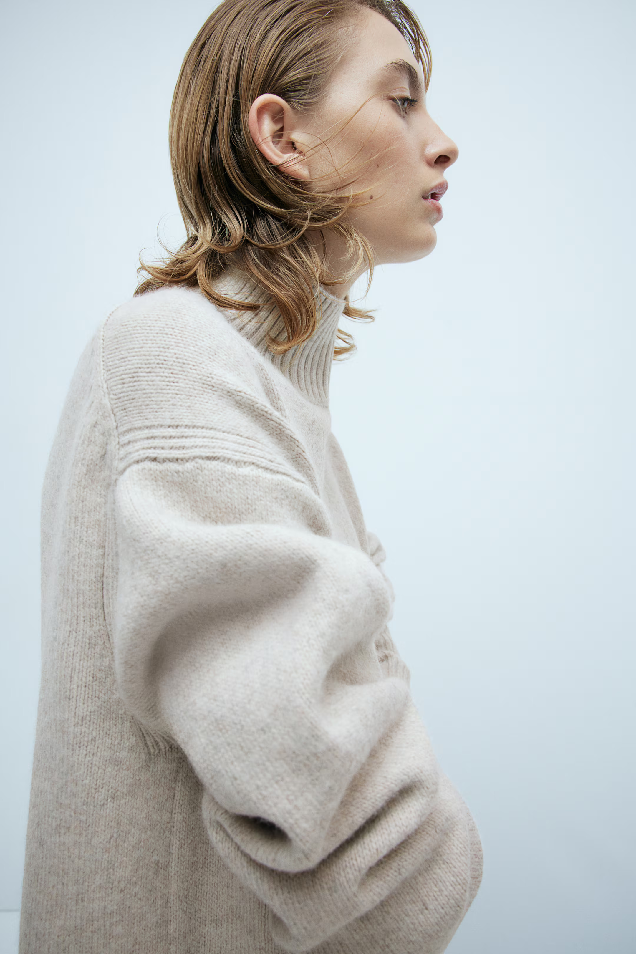 Oversized Turtleneck Sweater - Light beige melange - Ladies | H&M US | H&M (US + CA)