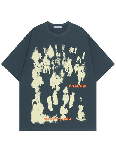 Aelfric Eden Oversized Graphic Tees Unisex Graffiti Print Shirts Inkjet Tee Top Dark Blue | Amazon (US)