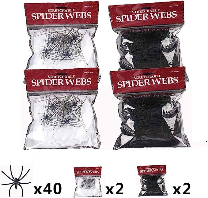 4 Packs Halloween Spider Web With 40 Pieces Plastic Spiders Super Stretchy Cobwebs For Halloween ... | Amazon (US)