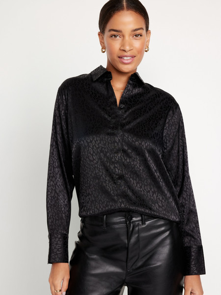 Textured Satin Boyfriend Shirt for Women | Old Navy (US)