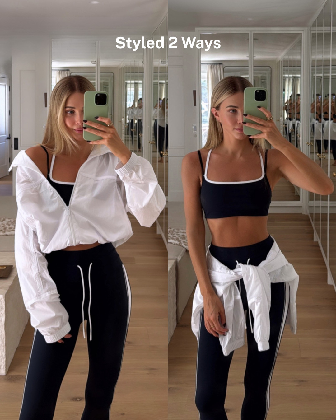 Daily Layered Bra size small, Daily Track Legging size small, Court Full Zip in large 🤍 @vuori US #vuoripartner 

 