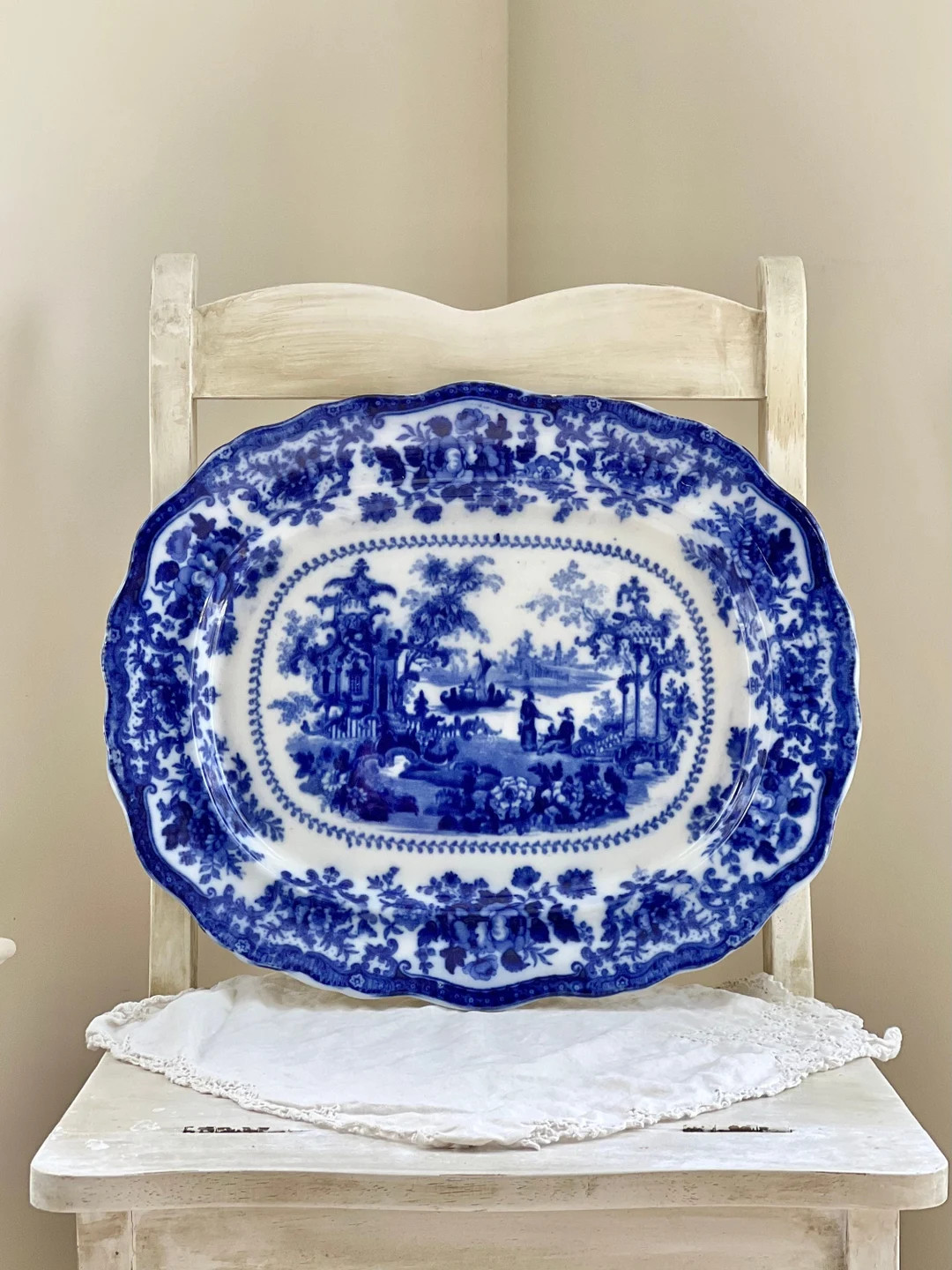 Antique Flow Blue “Fairy Villas” Platter by W. Adams, 17.25” x 14.5”, Blue Transferware I... | Etsy (US)