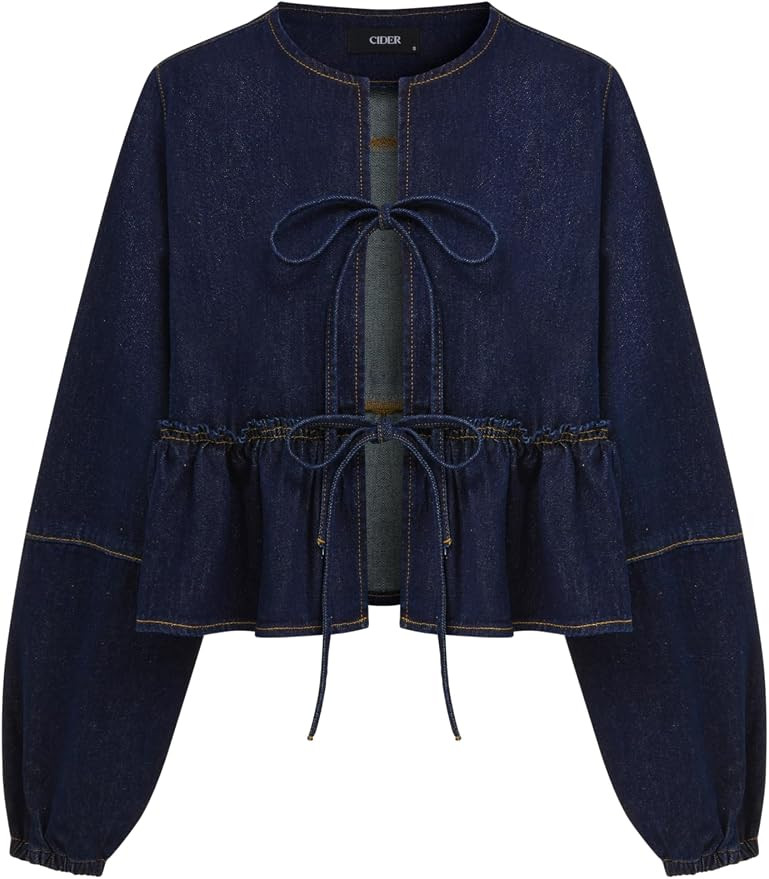 CIDER Cropped Denim Jacket Women Long Sleeve Peplum Y2k Jean Jacket | Amazon (US)
