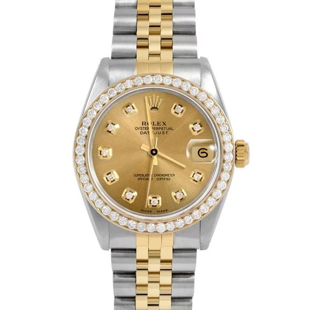 Pre-Owned Rolex 6827 Midsize Ladies 31mm Datejust Wristwatch Champagne Diamond (3 Year Warranty) | Walmart (US)